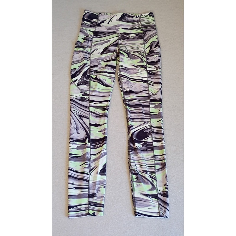 Women's Lululemon Size 4 Fast and Free Leggings - 25" - Green, Gray, Black Swirl